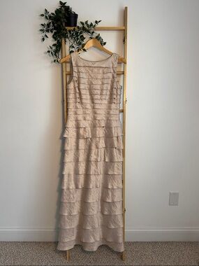 Adrianna Papell Sleeveless Tiered Maxi Formal Gown Champagne/Tan Color  Size 8